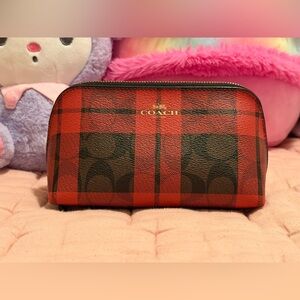 Coach Slim Accordion Zip Wallet featuring a Buffalo Plaid print